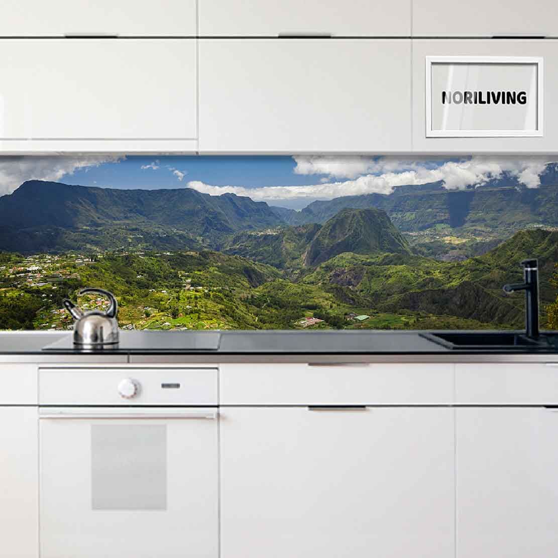 in der Küche eingebaute Küchenrückwand mit Motiv Schöner Wald mit Bergen der Insel La Réunion 165