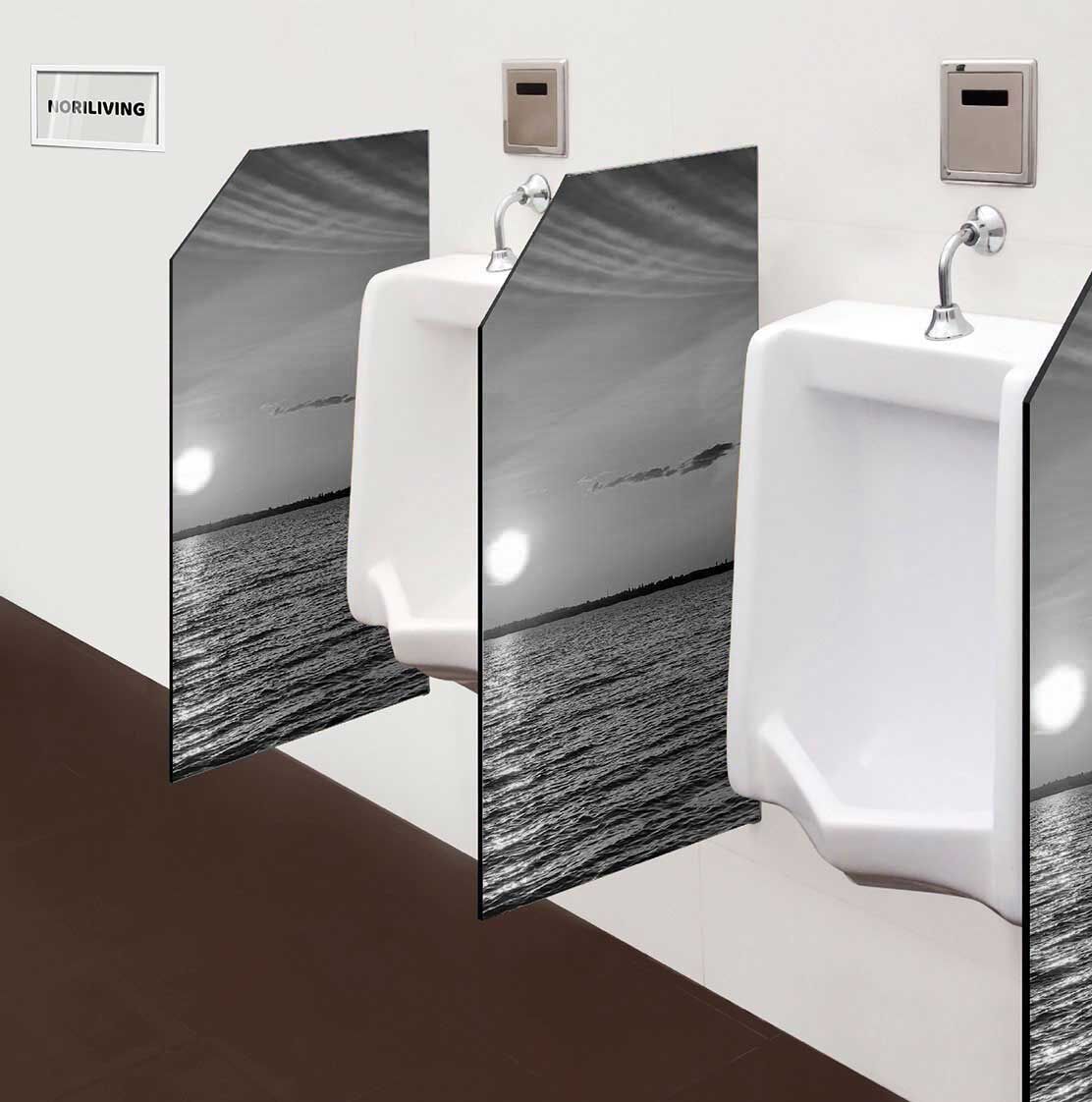 in der Toilette eingebaute Schamwand mit Motiv Sonnenuntergang 251 schwarz-weiß