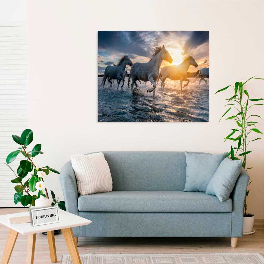 Wandbild über dem Sofa mit Motiv Weiße Pferde in der Camargue 477