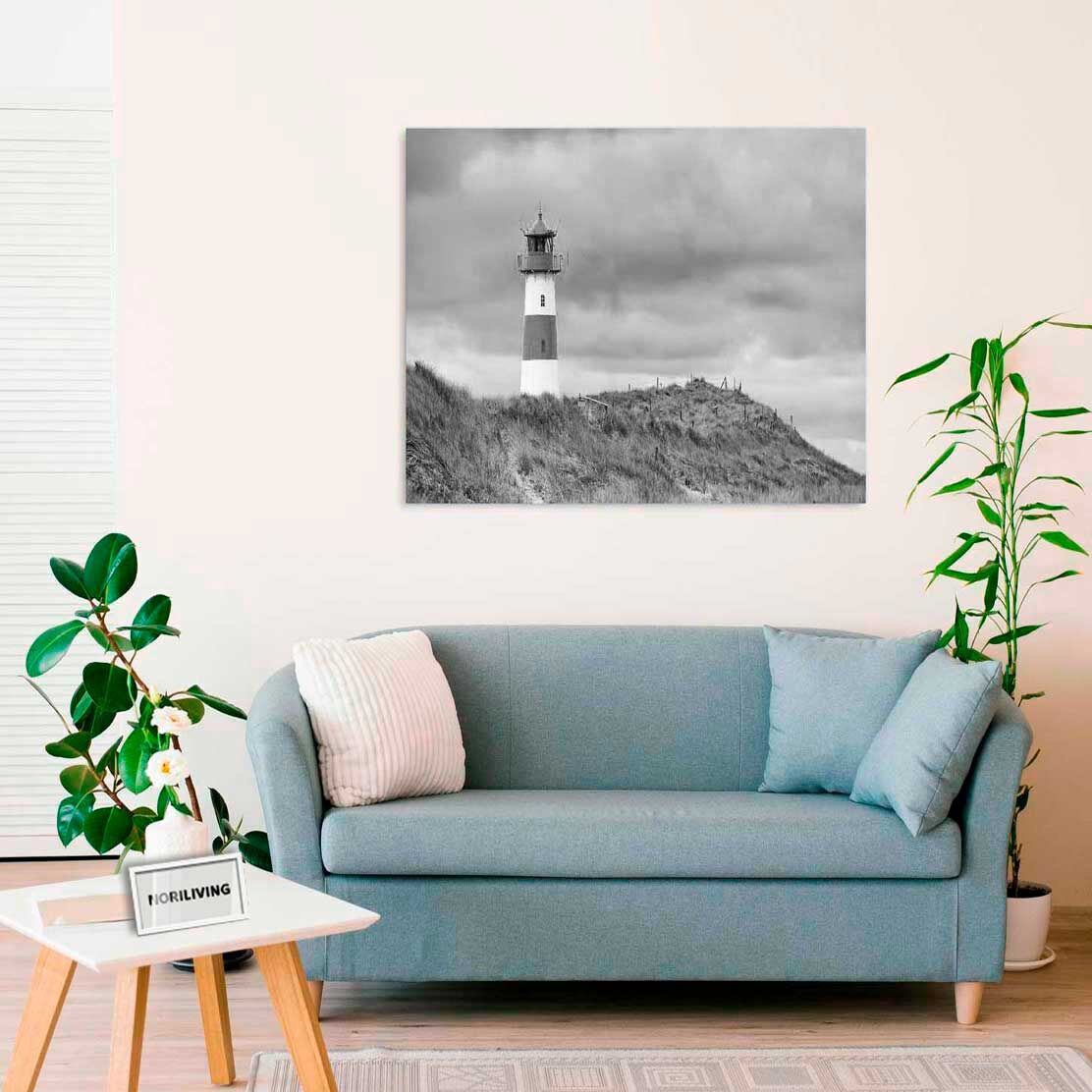 Wandbild über dem Sofa mit Motiv Leuchtturm von List auf Sylt Nordsee 809 schwarz-weiß