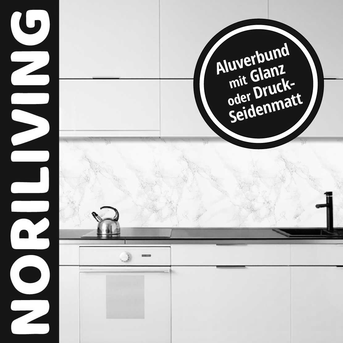 Abbildung einer Küchenrückwand mit Motiv Marmor weiß 254 schwarz-weiß