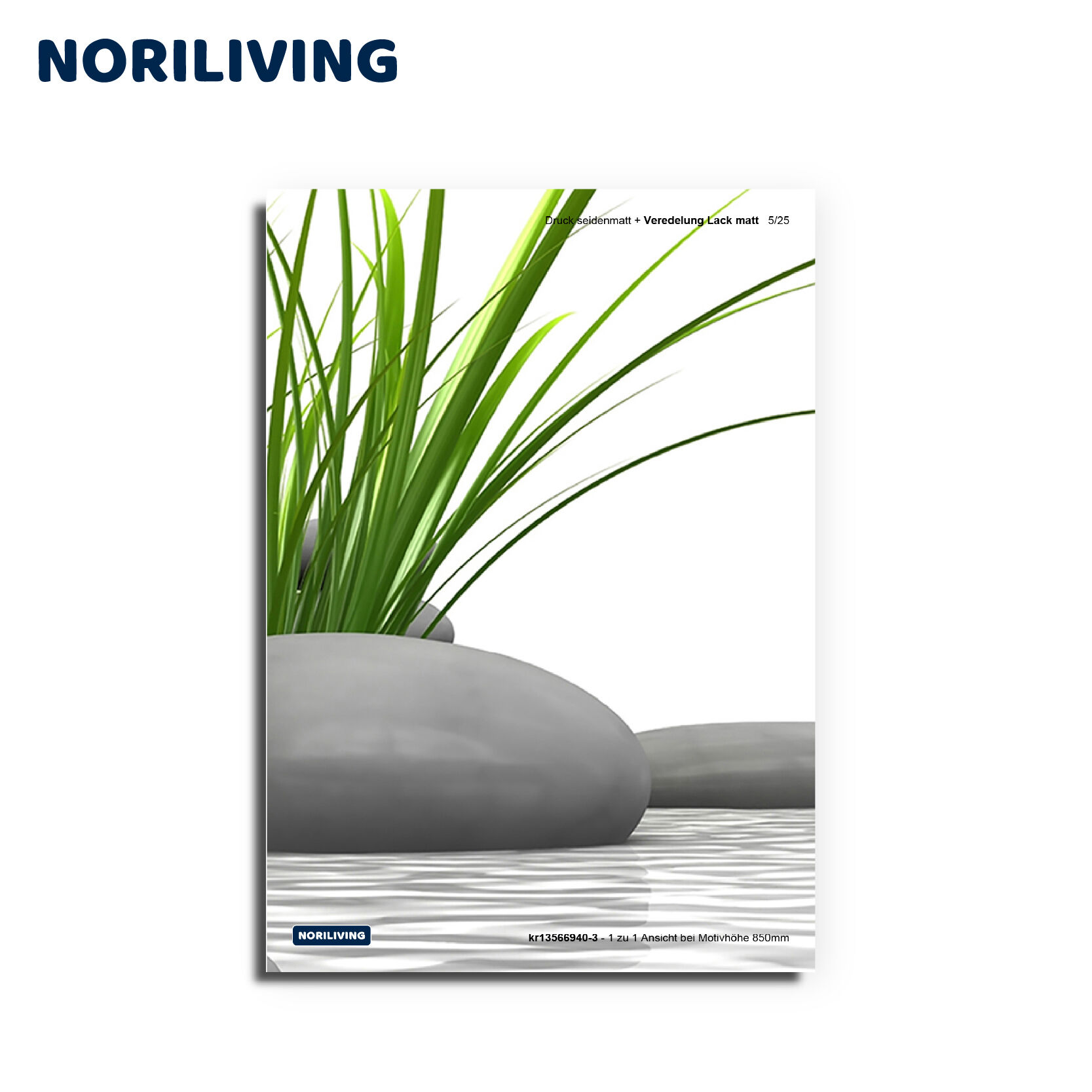 Dekoratives Poster mit glatten Steinen und grünen Gräsern für stilvolle Inneneinrichtung von NORILIVING