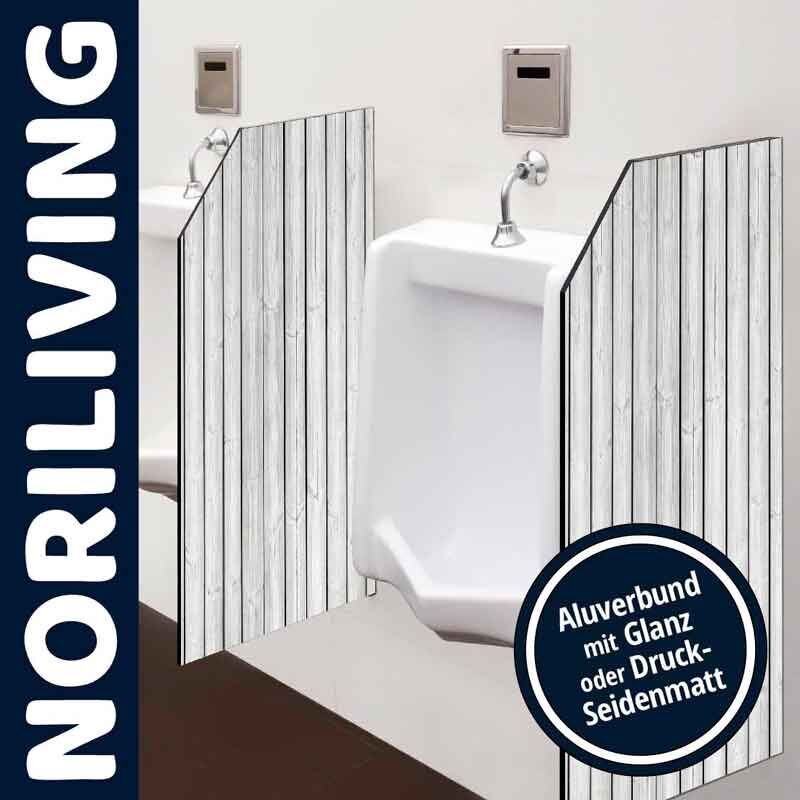 Urinal mit Trennwänden aus Aluverbund in Glanz oder Seidenmatt