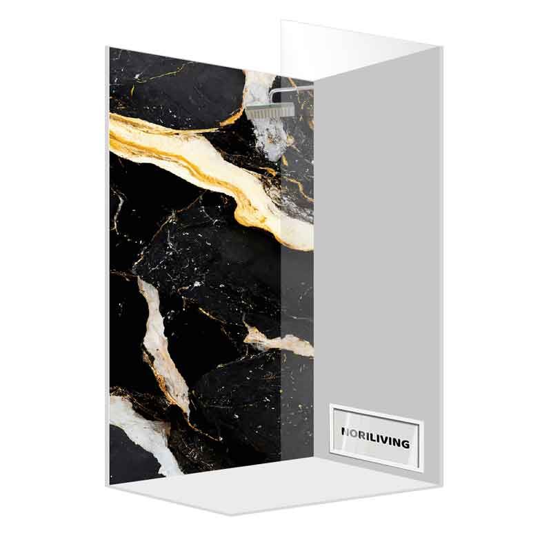 Duschvorhang mit schwarzem und goldenem Marmormuster