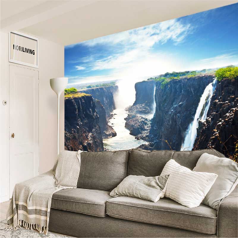 im Wohnzimmer eingebaute Wohnzimmerrückwand mit Motiv Wasserfall Victoria Galyna Andrushko 241