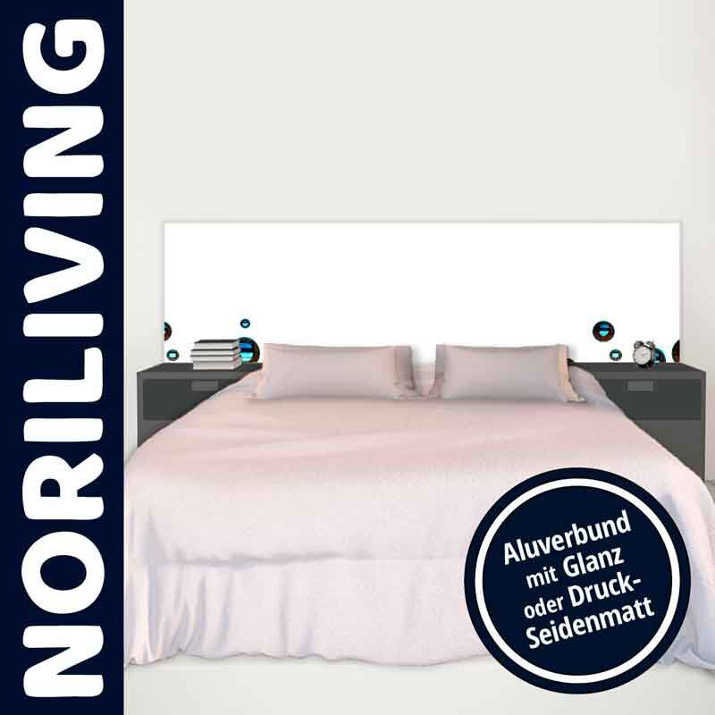 Schlafzimmer mit NORILIVING-Bett und Aluverbund-Kopfteil, Glanz oder Druck-Seidenmatt