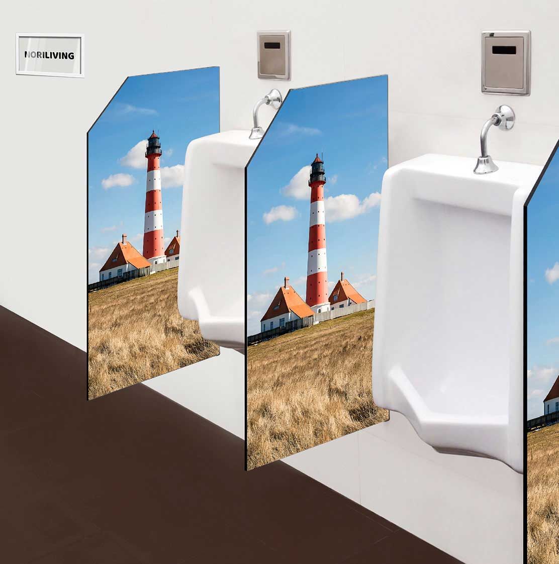 in der Toilette eingebaute Schamwand mit Motiv Westerhever Leuchtturm - St. Peter-Ording 553
