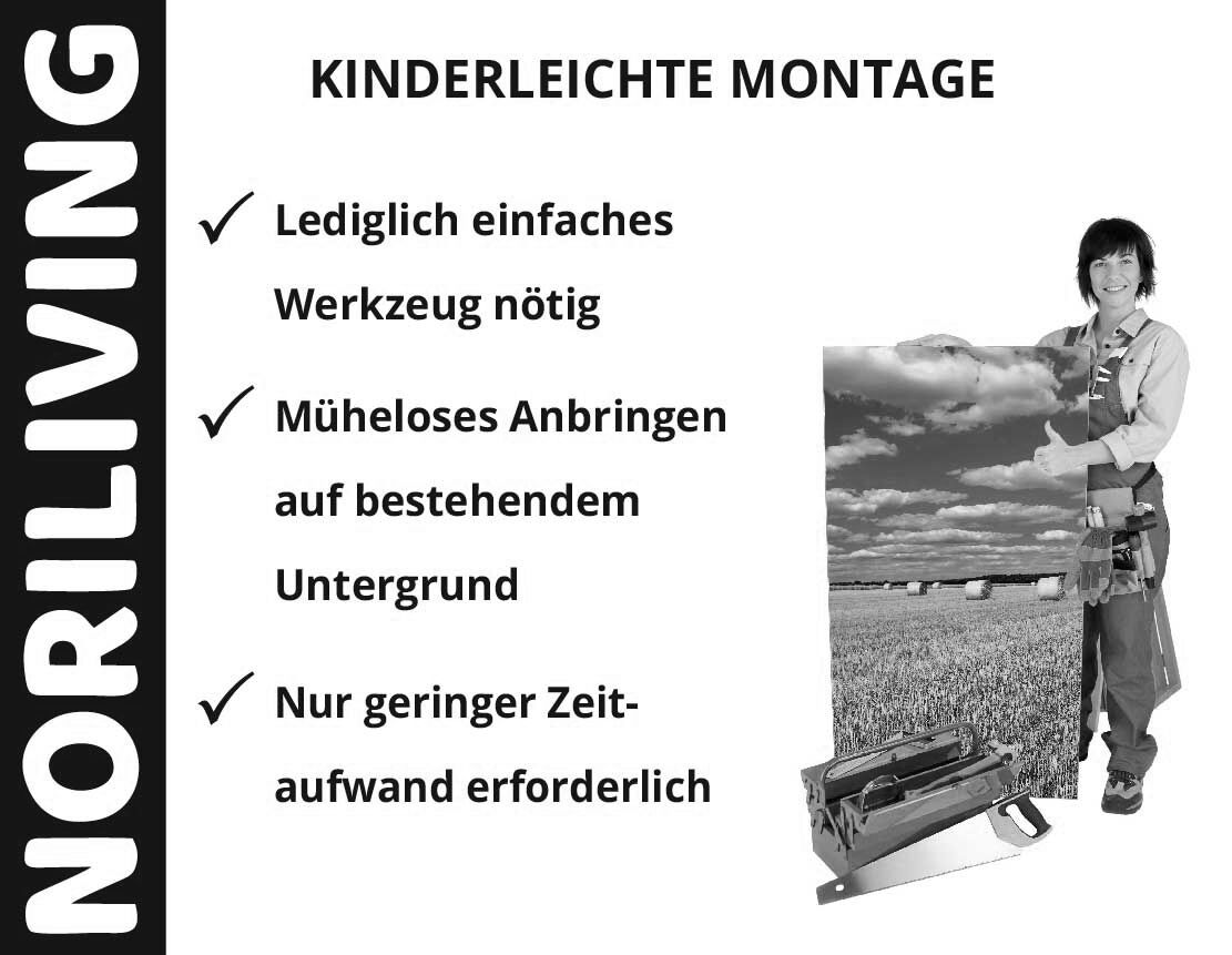 Aufzählung der Vorteile einer Badrückwand aus Aluverbund