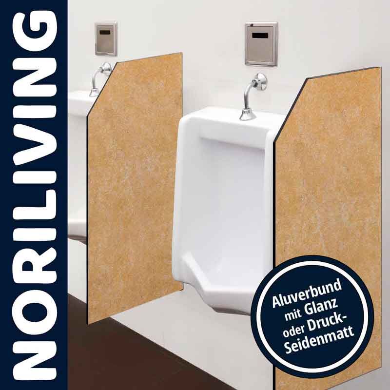 Urinal mit Trennwand aus Aluverbund, angeboten von Noriliving, in glänzender oder seidenmatter Ausführung