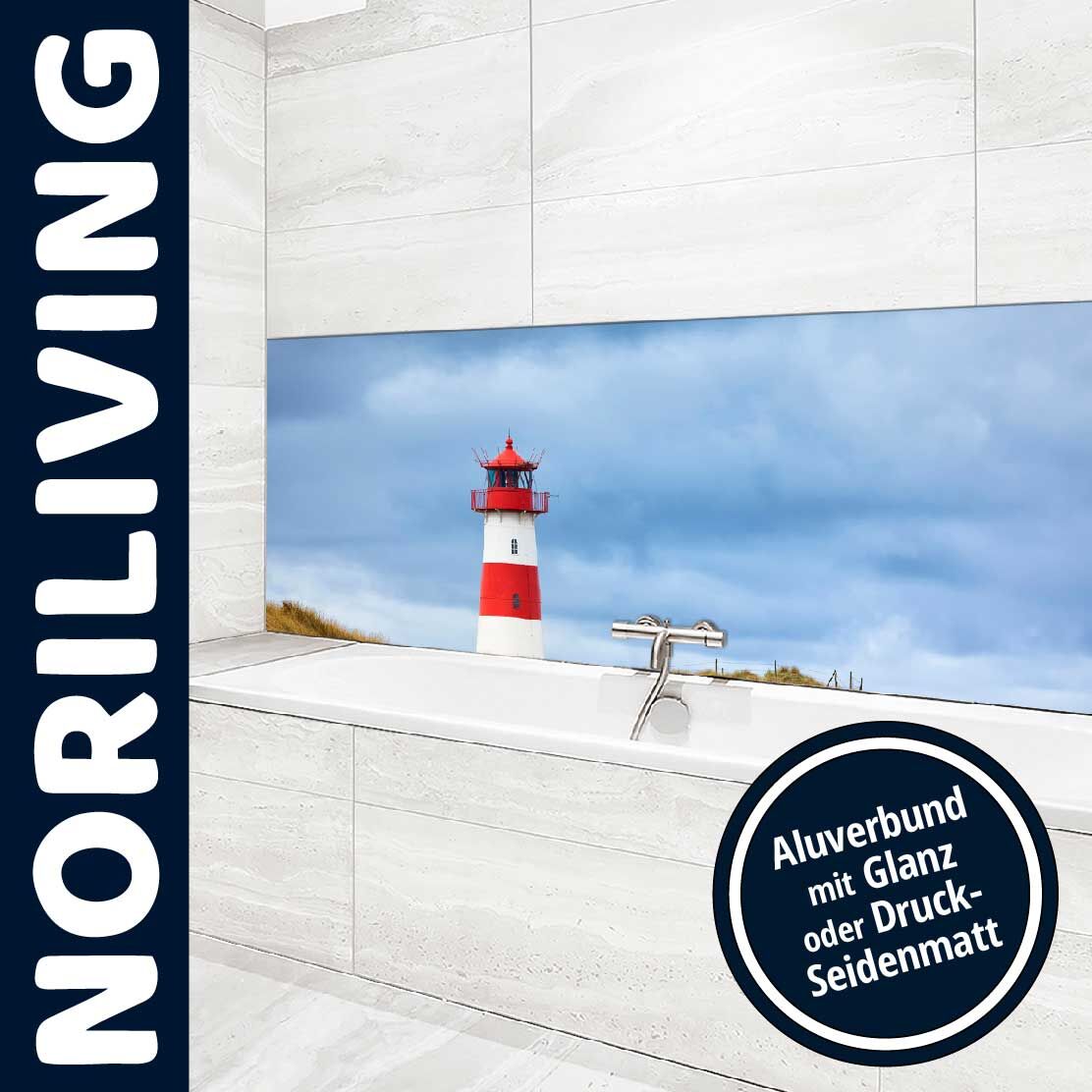 Ansicht des Badrückwand-Motivs Leuchtturm von List auf Sylt Nordsee 809 Oberkante