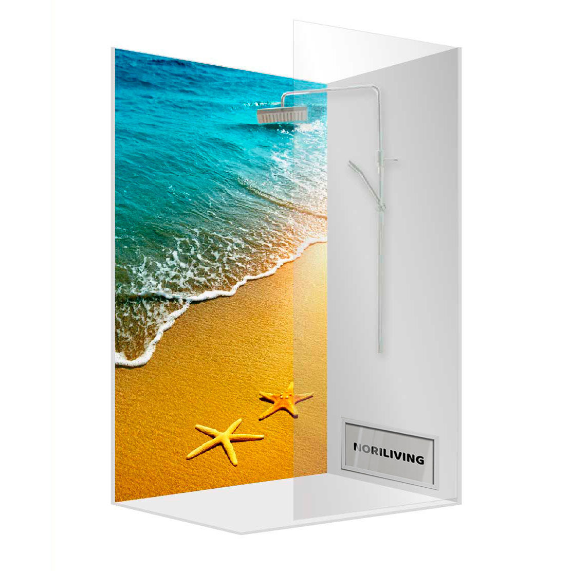 Abbildung einer Einzel-Duschrückwand mit Motiv Seesterne am Strand 077