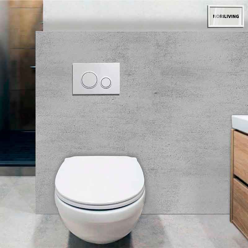 Wandhängendes WC mit eingebautem Spülkasten an einer grauen Wand in einem modernen Bad