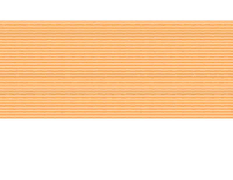 Nahaufnahme einer Stoffrolle mit horizontal verlaufenden orangefarbenen Streifen auf weißem Hintergrund