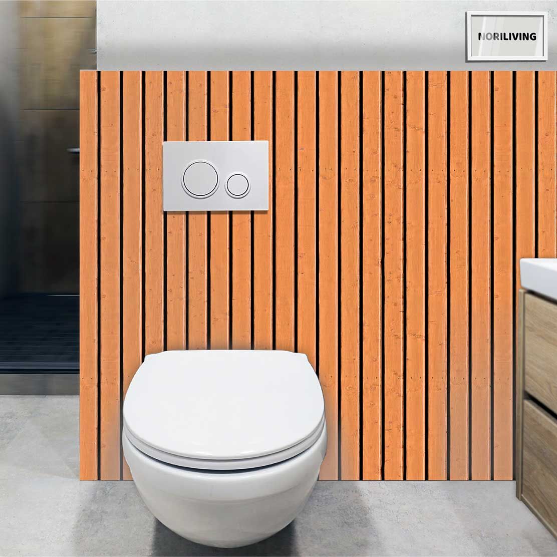 im WC eingebaute Toilettenrückwand mit Motiv Hell-brauner Bretterzaun 265
