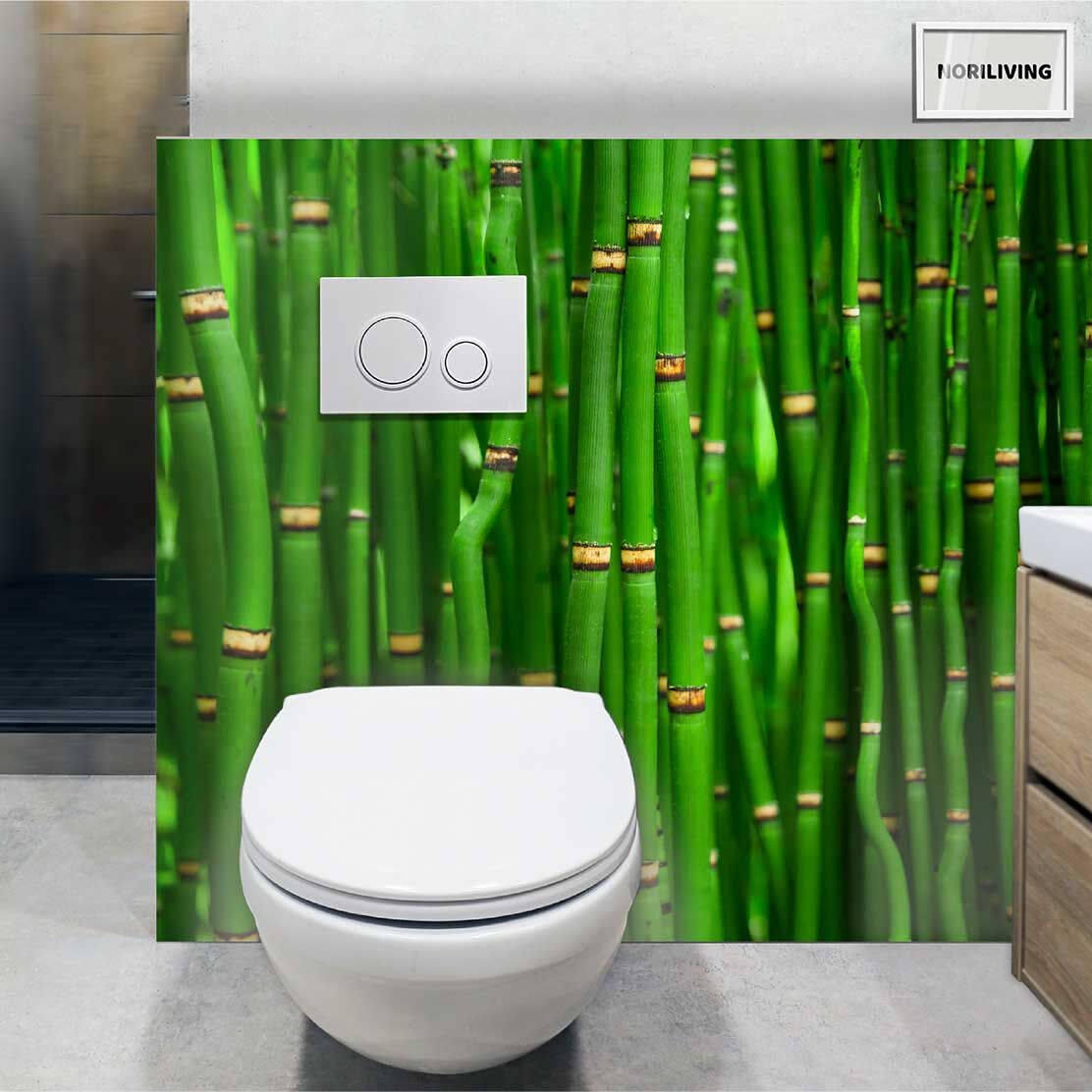 im WC eingebaute Toilettenrückwand mit Motiv Feiner Bambus 970