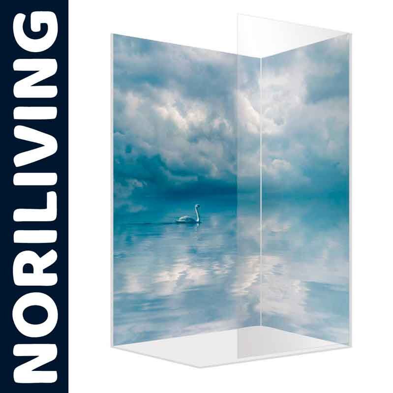 Eleganter Spiegel mit Naturmotiv eines Schwans auf einem ruhigen See und dramatischen Wolken im Hintergrund