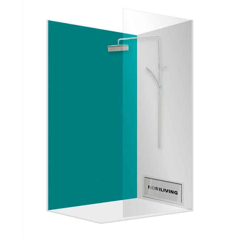 Elegante Glas-Duschabtrennung mit blauem Design und integrierter Duschbrause