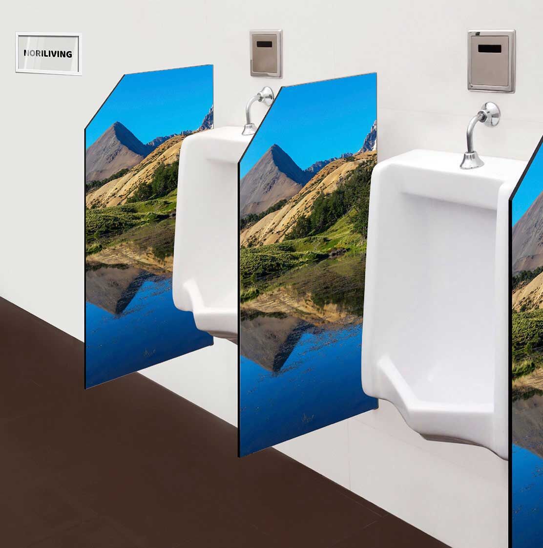 in der Toilette eingebaute Schamwand mit Motiv Berglandschaft mit Gebirgssee in Patagonien 365