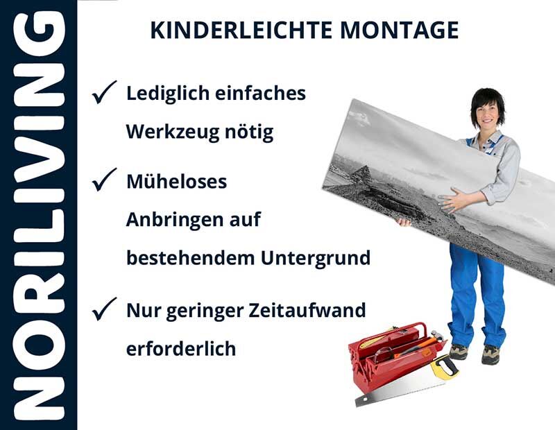 NORILIVING: Kinderleichte Montage mit einfachem Werkzeug, müheloses Anbringen auf bestehendem Untergrund, geringe Zeitaufwand erforderlich
