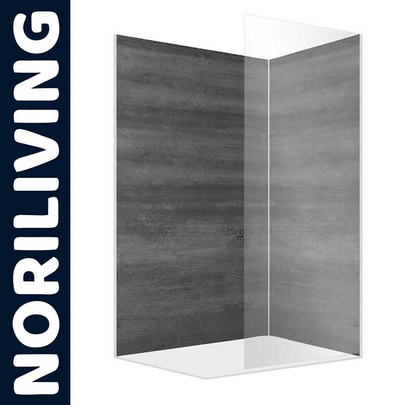 Glas Duschabtrennung von Noriliving mit grauer Rückwand in modernem Stil