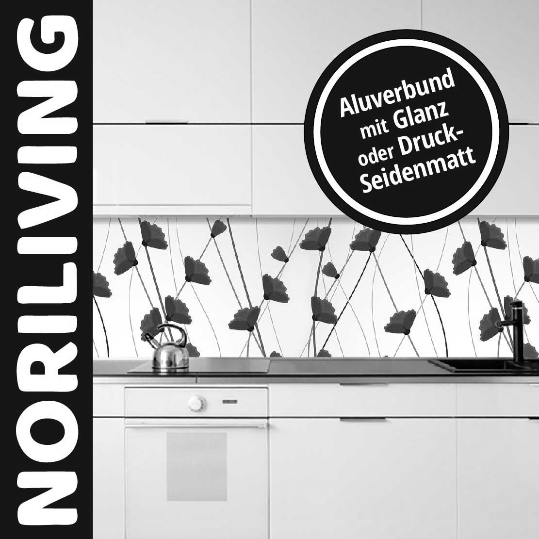 Abbildung einer Küchenrückwand mit Motiv Rote Mohnblumen 804 schwarz-weiß