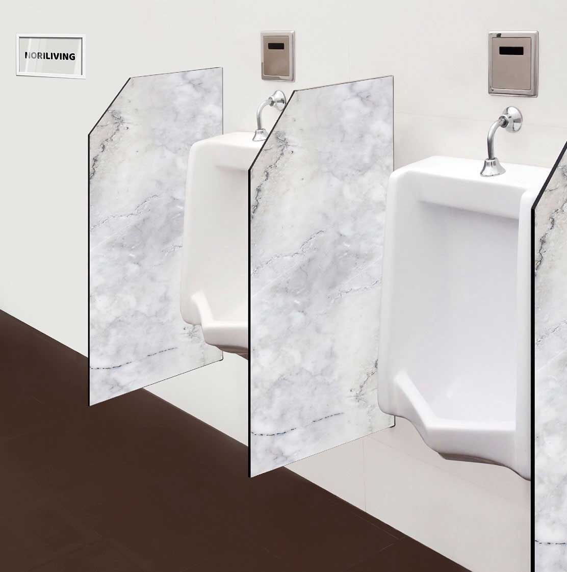 in der Toilette eingebaute Schamwand mit Motiv Marmorstruktur grau 125