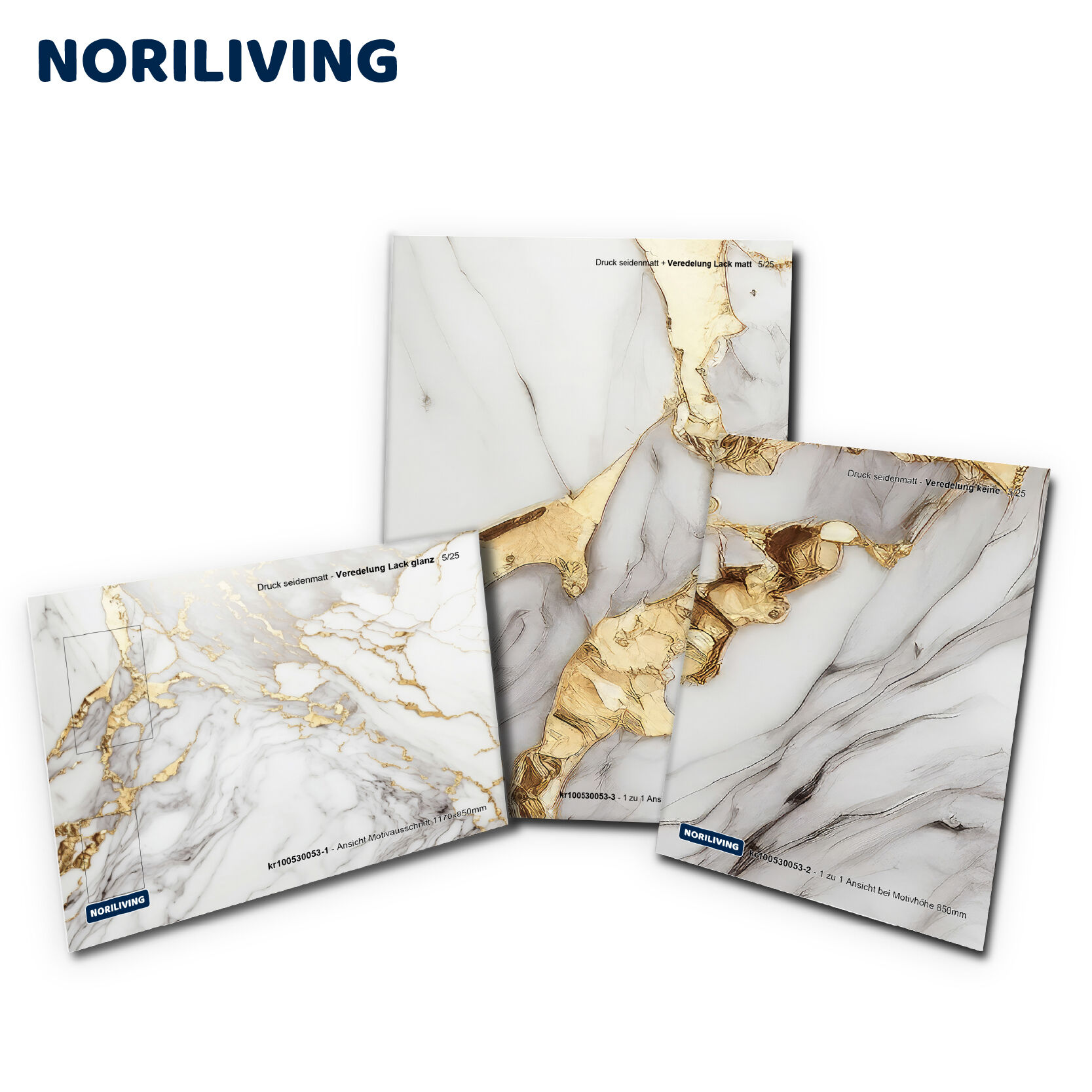 Drei elegante Marmorplatten mit goldenen Akzenten von NORILIVING