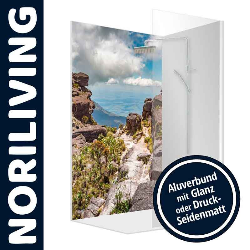 Duschwand mit Naturmotiv von Noriliving, Alubund mit glänzender oder seidenmatter Oberfläche