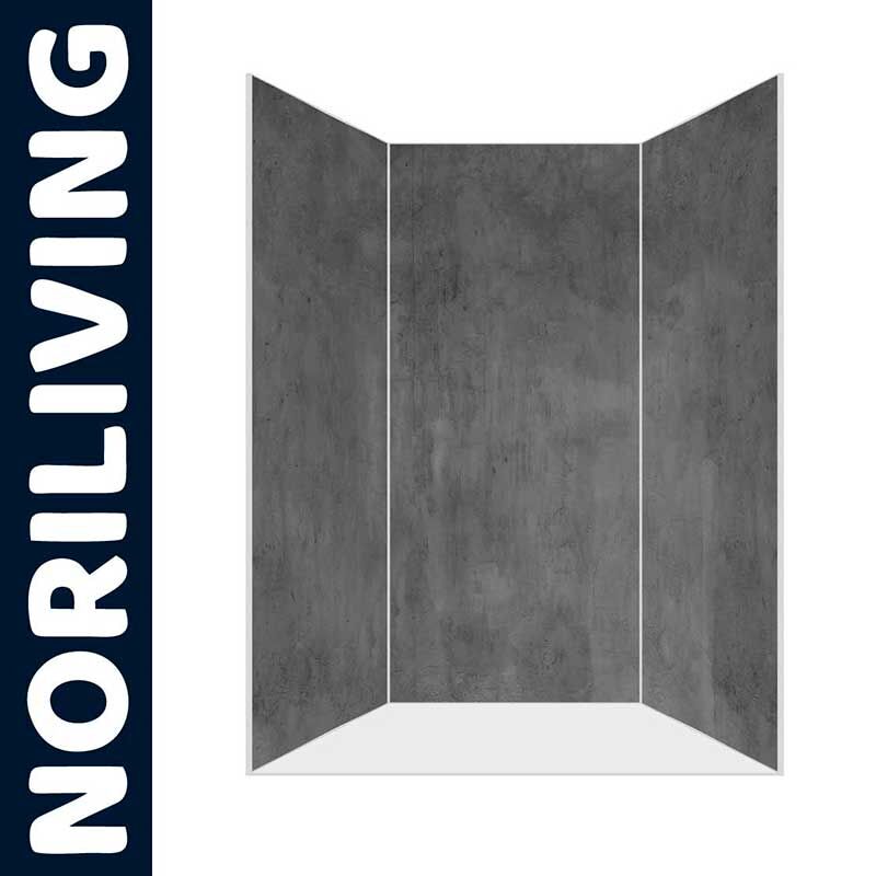 Graues Duschpaneel mit Betonoptik von Noriliving für stilvolle Badgestaltung