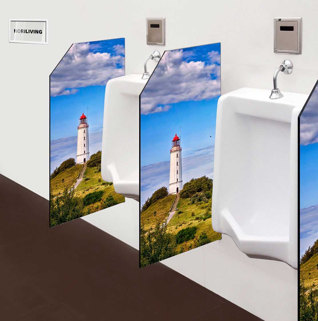 in der Toilette eingebaute Schamwand mit Motiv Leuchtturm Dornbusch Insel Hiddensee Ostsee 028