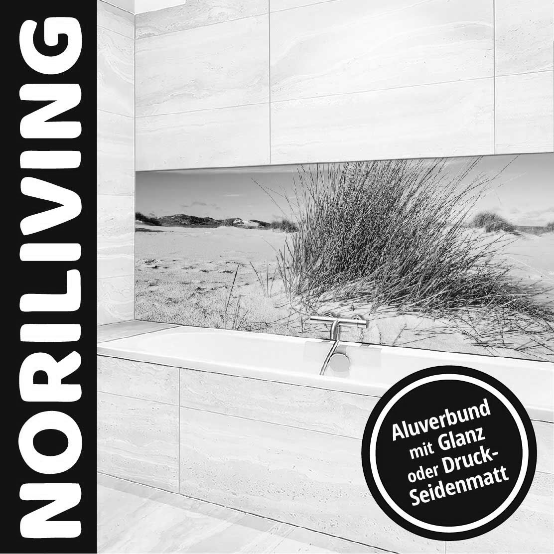 Ansicht des Badrückwand-Motivs Dünengras am Strand 159 schwarz-weiß Unterkante