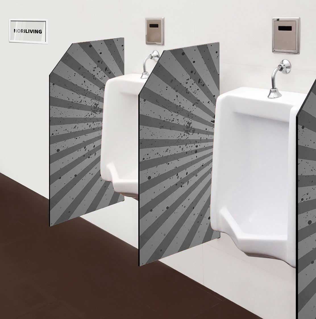 in der Toilette eingebaute Schamwand mit Motiv rötliches Strahlenmuster 163 schwarz-weiß