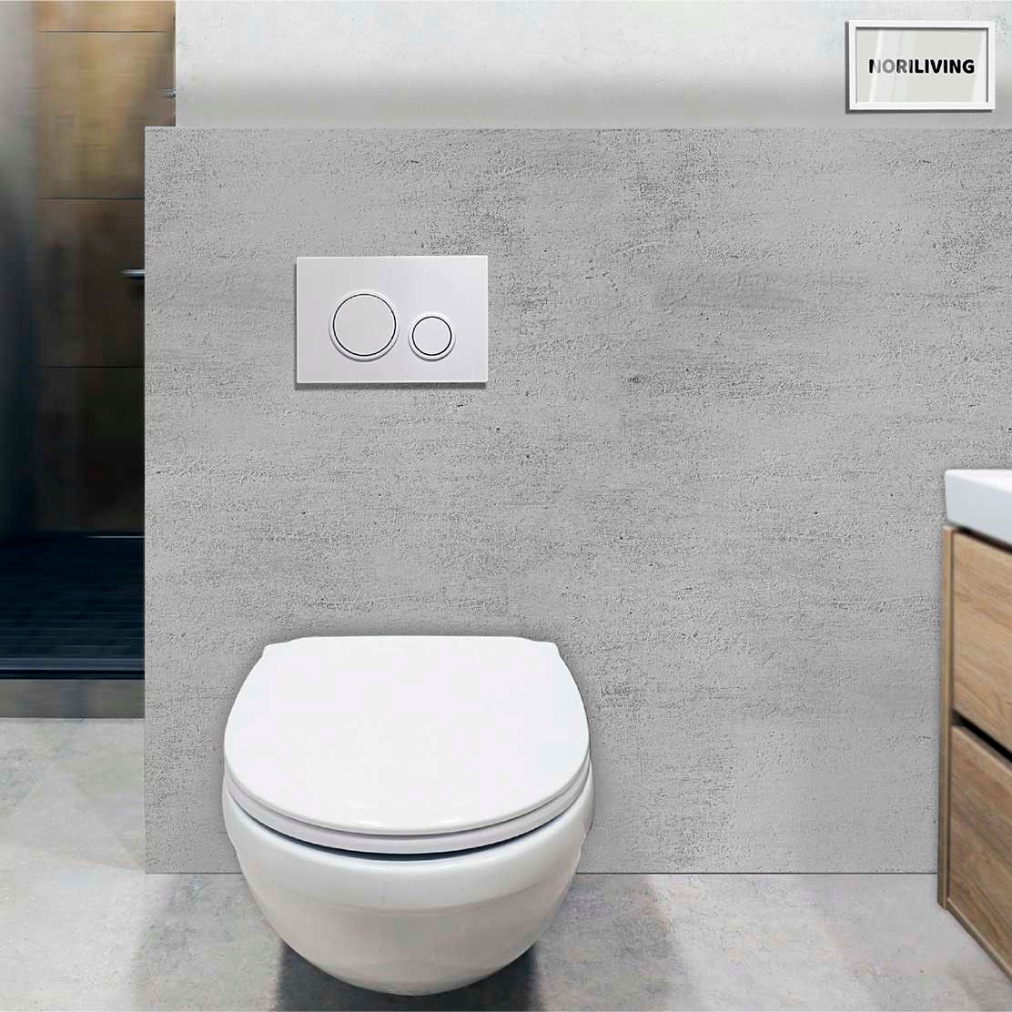 im WC eingebaute Toilettenrückwand mit Motiv Stein mittel grau Beton 262 schwarz-weiß