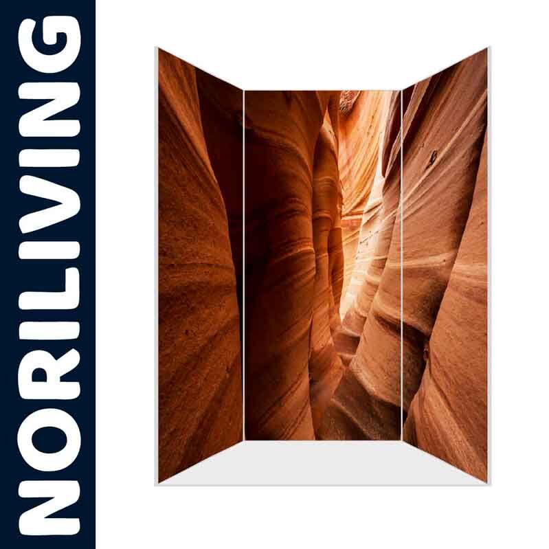 Dreiteiliger Paravent von Noriliving mit beeindruckendem Canyon-Bild in warmen Erdtönen