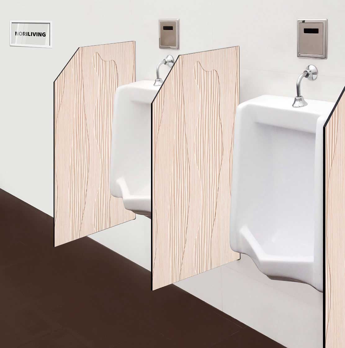 in der Toilette eingebaute Schamwand mit Motiv Holz mit Struktur beige 576