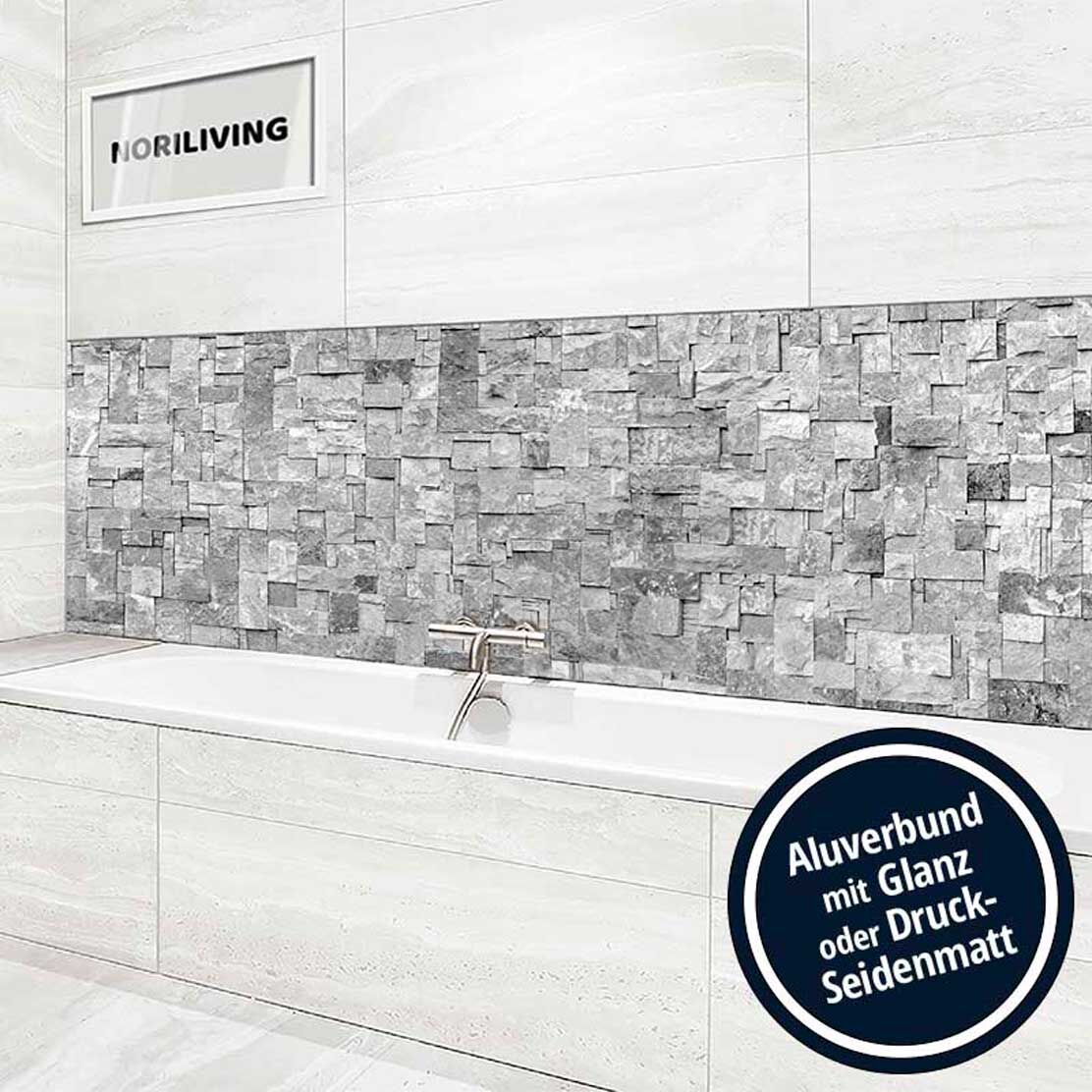 Ansicht des Motivs Badrückwand Alu Steinwand Mosaik hellgrau 209a Höhe zentriert