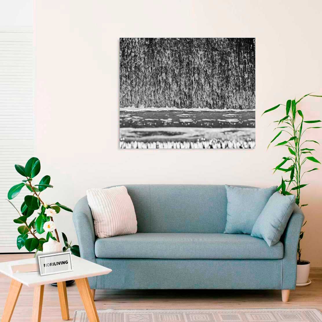 Wandbild über dem Sofa mit Motiv Wasserwand Cascade 358 schwarz-weiß