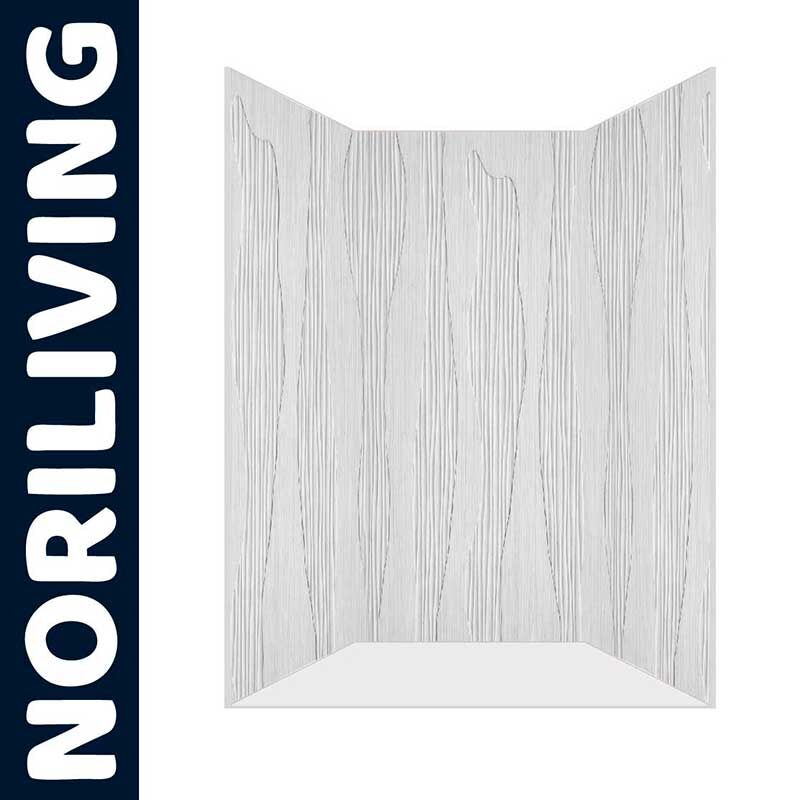 Eckdusche von NORILIVING mit vertikaler Holzmaserung in Weiß
