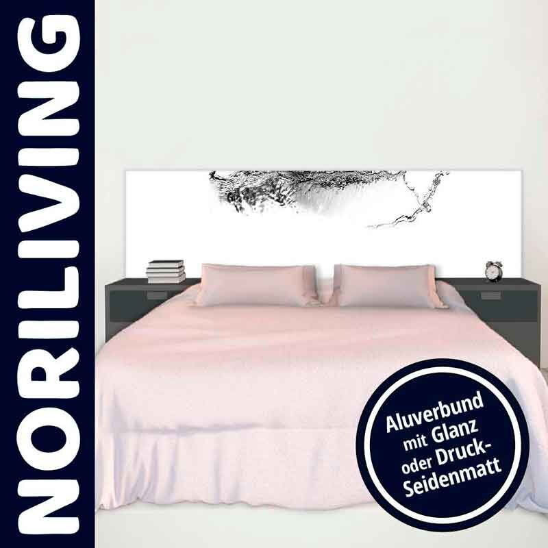 Schlafzimmer mit Doppelbett und Aluverbund-Kopfteil in Glanz oder Druck-Seidenmatt, designiert von NORILIVING