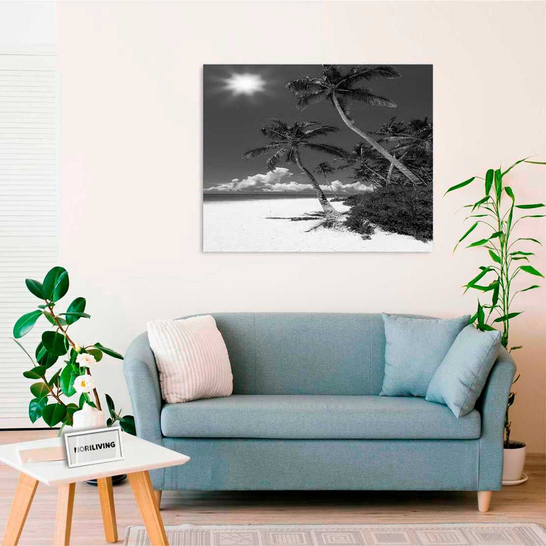 Wandbild über dem Sofa mit Motiv Am Palmenstrand 771 schwarz-weiß