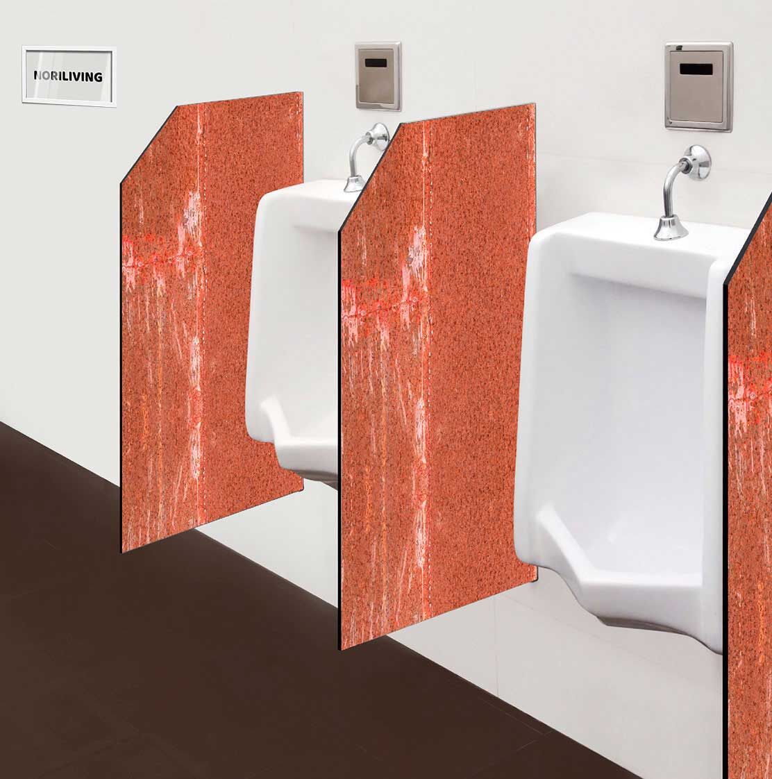 in der Toilette eingebaute Schamwand mit Motiv Rost Rot 775