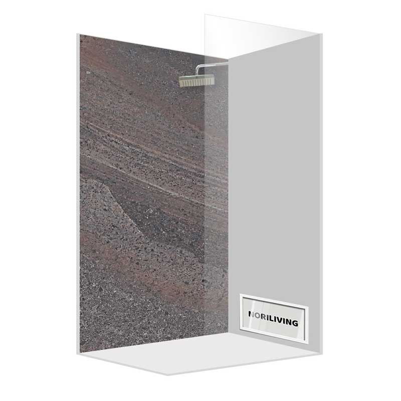 Abbildung einer Einzel-Duschrückwand mit Motiv Marmor mittelgrau mit rötlichen Einschlüssen 033