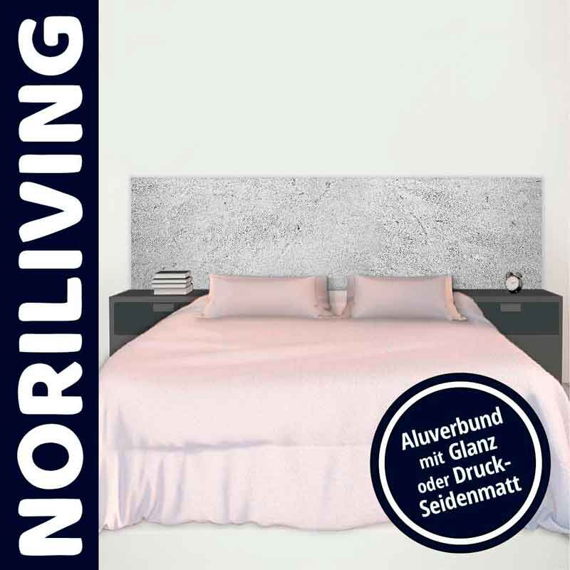 Bett mit grauem Kopfteil, Nachttischen und Aluverbund-Option bei Noriliving