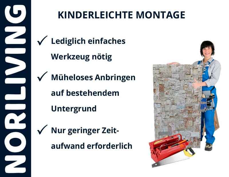 Person demonstriert einfache Montage von Wandpaneelen mit minimalem Werkzeugeinsatz