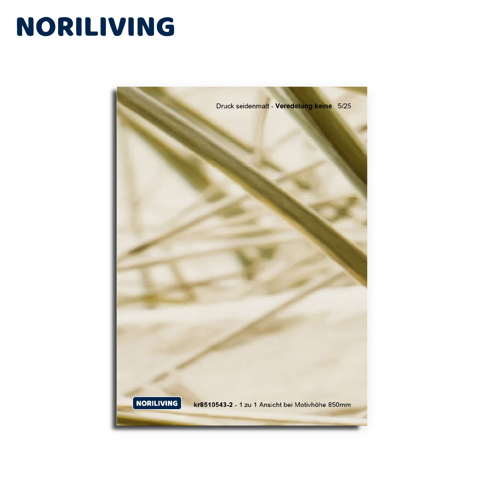 Nahaufnahme eines schlichten, eleganten Drucks in seidenmatter Ausführung von Noriliving, ohne zusätzliche Veredelung. Ideal zur Raumdekoration.