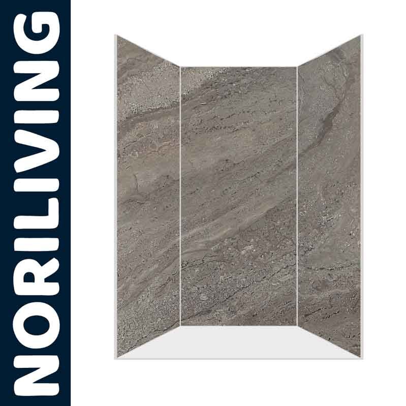 Dreiteilige Duschabtrennung in grauer Steinoptik von NORILIVING
