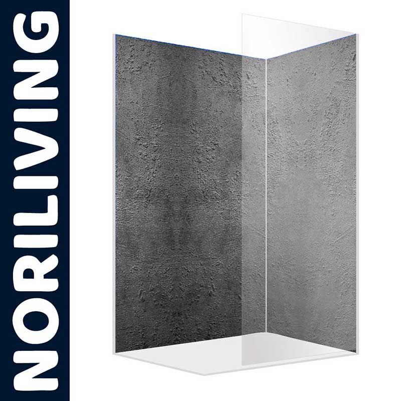 Duschwand aus Glas mit stilvollem grauem Betonmuster, Noriliving Design