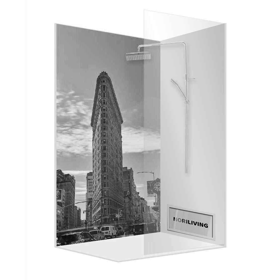 Abbildung einer Einzel-Duschrückwand mit Motiv Flatiron Building New York 727 schwarz-weiß