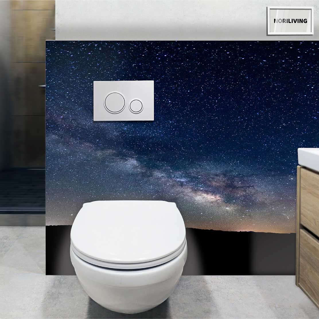 im WC eingebaute Toilettenrückwand mit Motiv Sternenhimmel 558