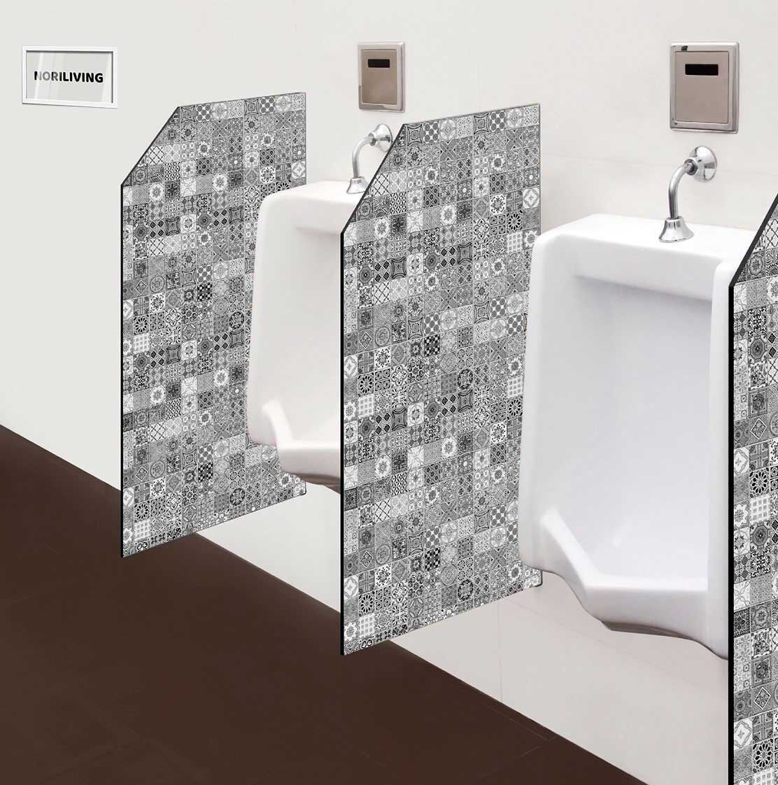 in der Toilette eingebaute Schamwand mit Motiv Keramikfliesenmuster aus Portugal 264 schwarz-weiß
